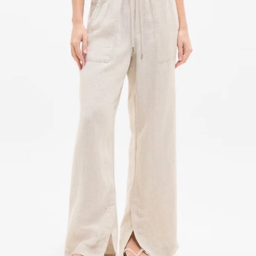 Athleta Retreat 100% Linen High Rise Wide Leg Pant Women Beige Size XSTP READ
